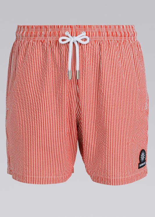 Sandbanks Striped Seersucker Swim Shorts - Red/White