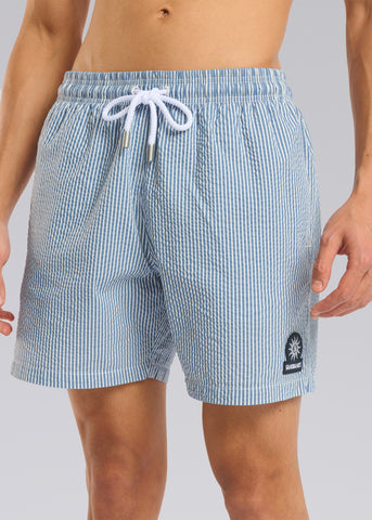 Sandbanks Striped Seersucker Swim Shorts - Navy/White