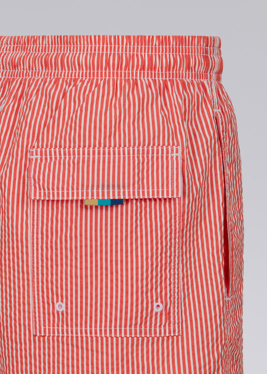 Sandbanks Striped Seersucker Swim Shorts - Red/White