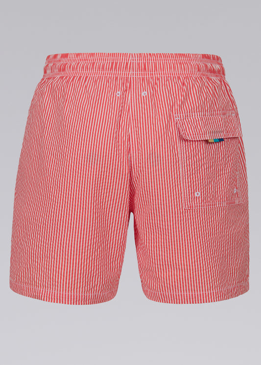 Sandbanks Striped Seersucker Swim Shorts - Red/White