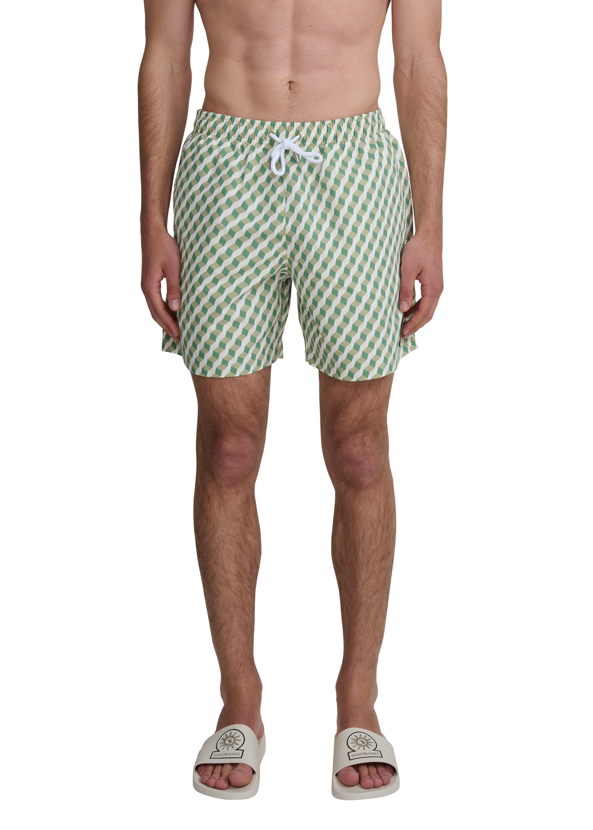 Geometric Swim Shorts - Sage