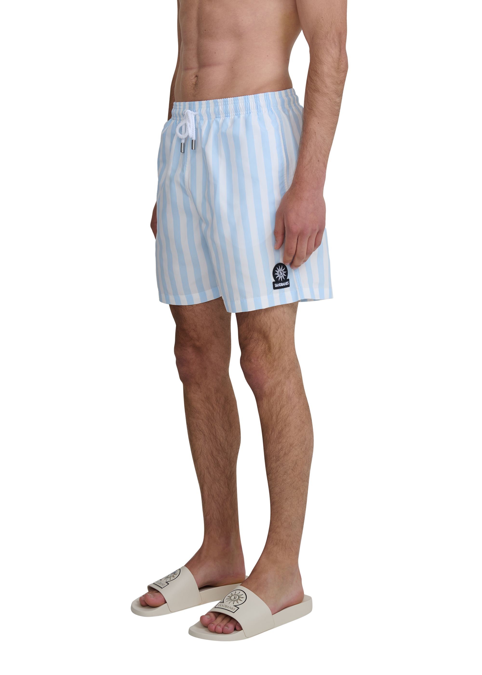Wide Stripe Swim Short - Crystal Blue
