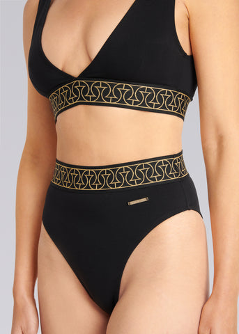 Sandbanks Monogram Jacquard Bikini Bottom - Black