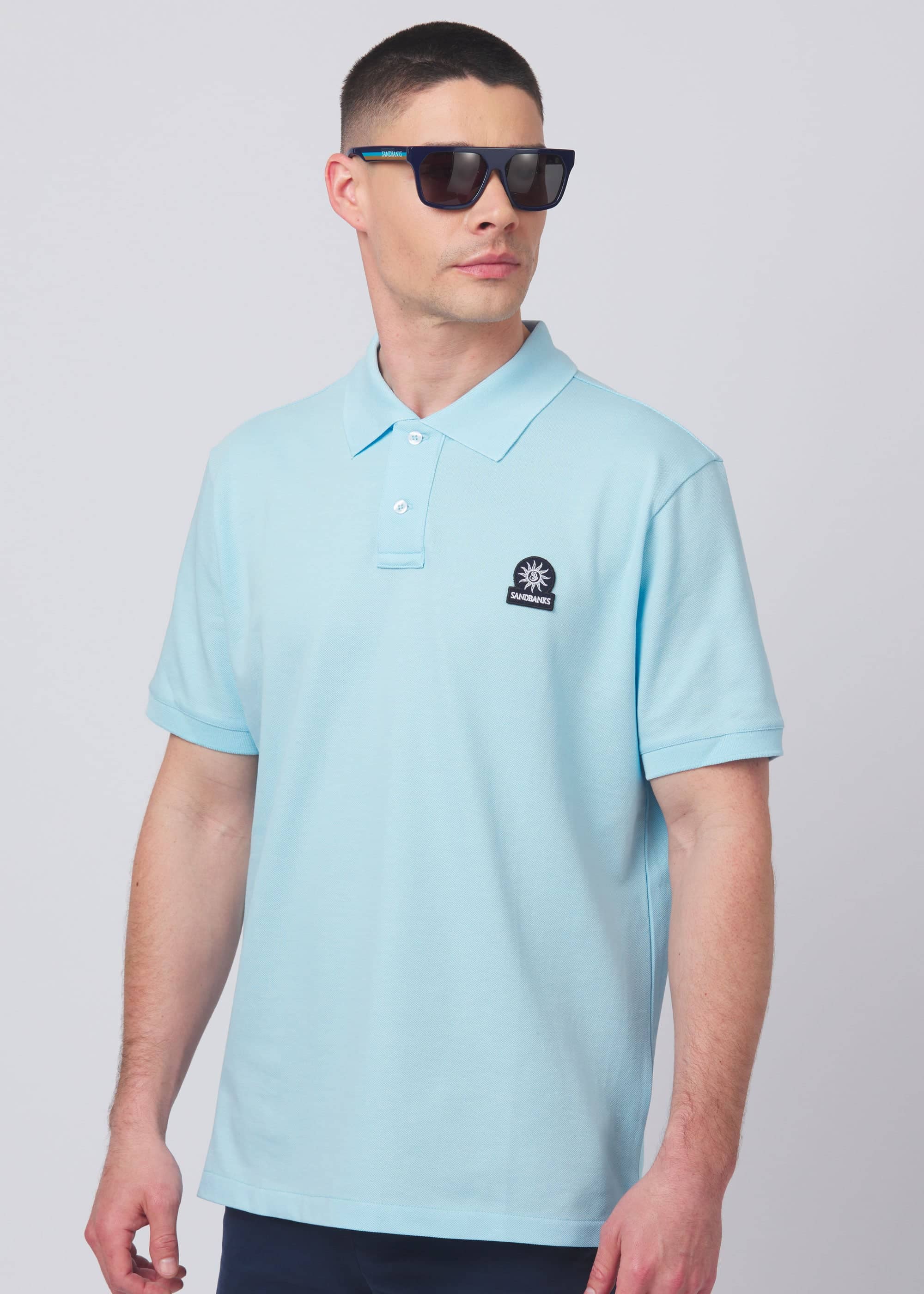 Sandbanks Badge Logo Pique Polo Shirt - Crystal Blue - Sandbanks