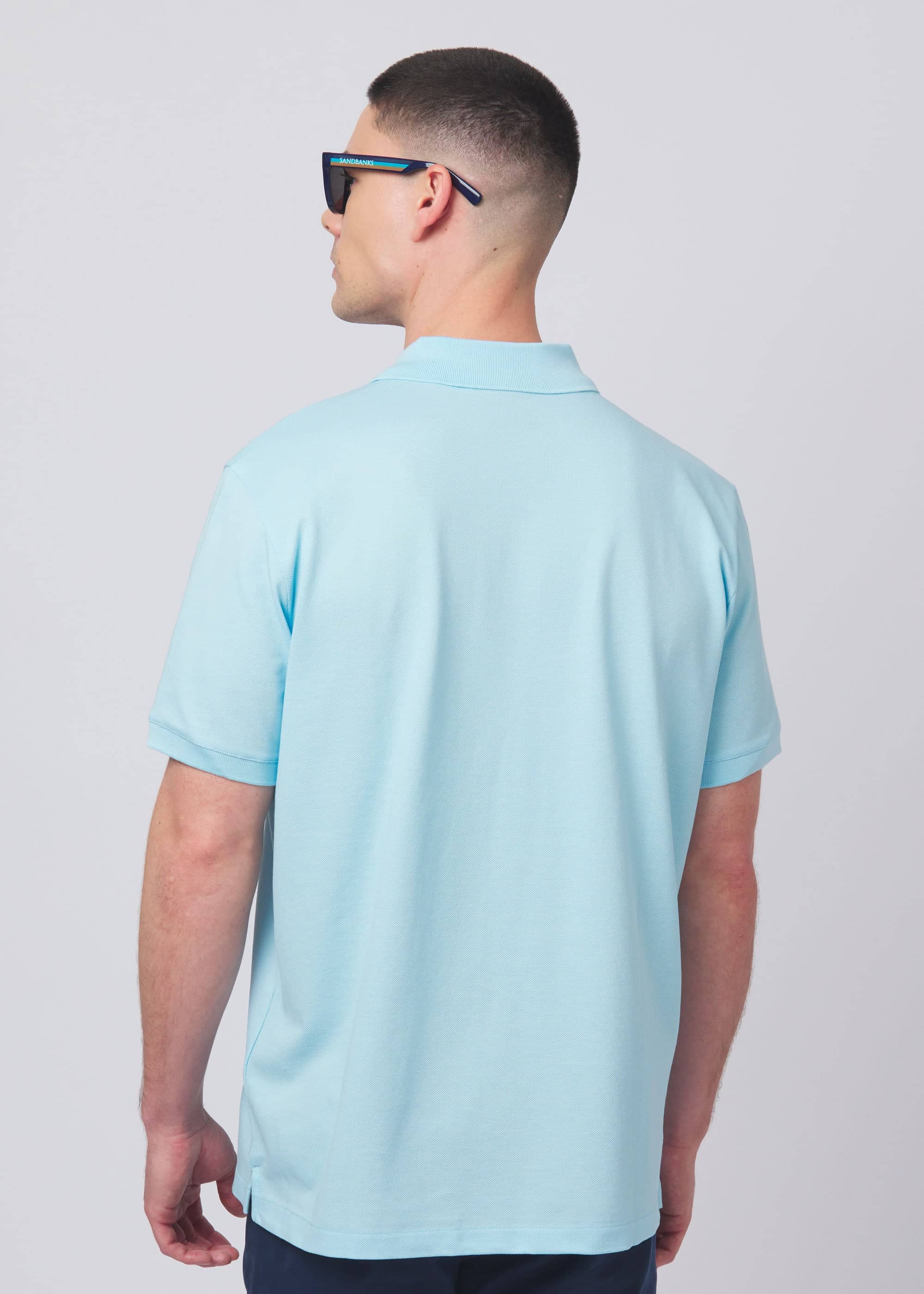 Sandbanks Badge Logo Pique Polo Shirt - Crystal Blue - Sandbanks