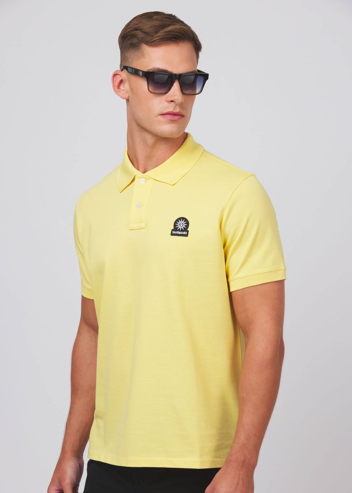 Sandbanks Badge Logo Pique Polo Shirt - Light Yellow - Sandbanks