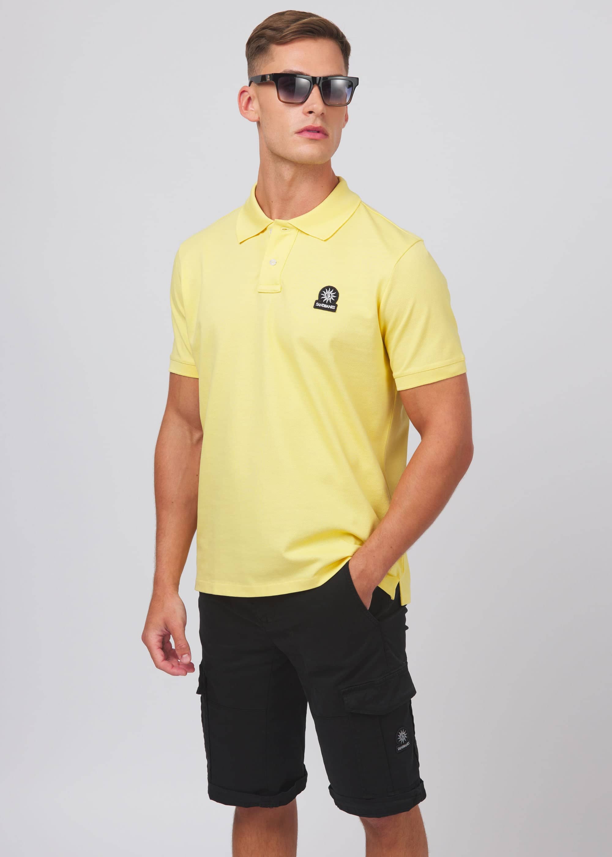 Sandbanks Badge Logo Pique Polo Shirt - Light Yellow - Sandbanks