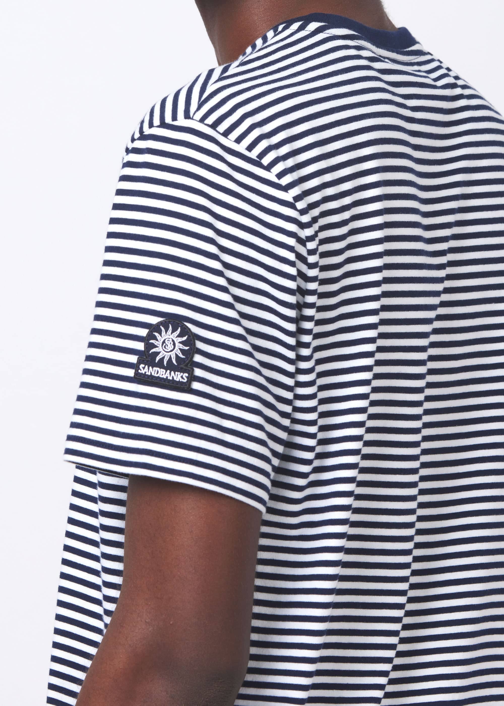 Sandbanks Badge Logo Stripe T-Shirt - Navy/White - Sandbanks