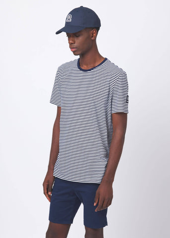 Sandbanks Badge Logo Stripe T-Shirt - Navy/White - Sandbanks