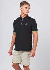 Sandbanks Badge Logo Zip Polo Shirt - Black