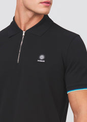 Sandbanks Badge Logo Zip Polo Shirt - Black