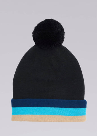 Sandbanks Tri-colour Pompom Beanie - Black