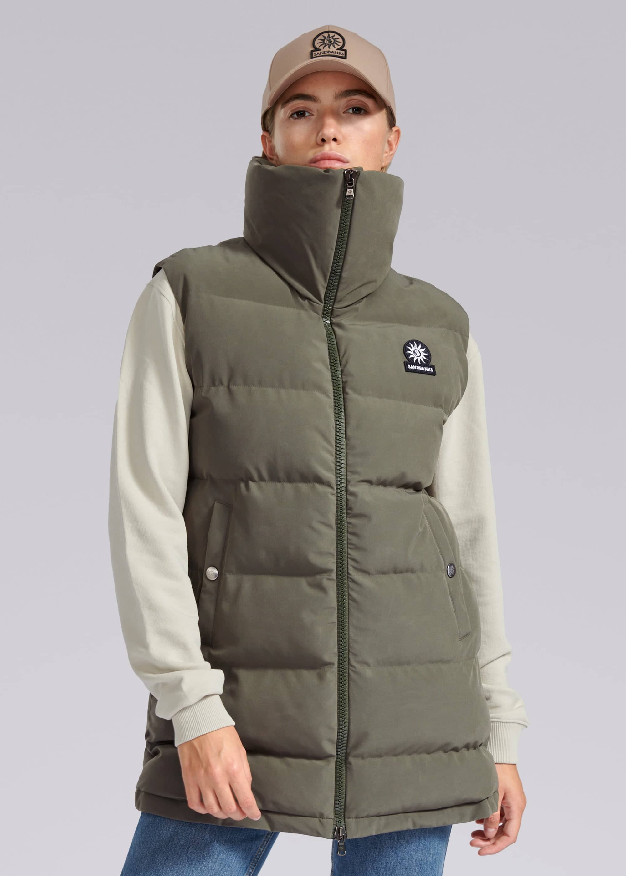 Sandbanks Lagoon Long Gilet - Khaki - Sandbanks
