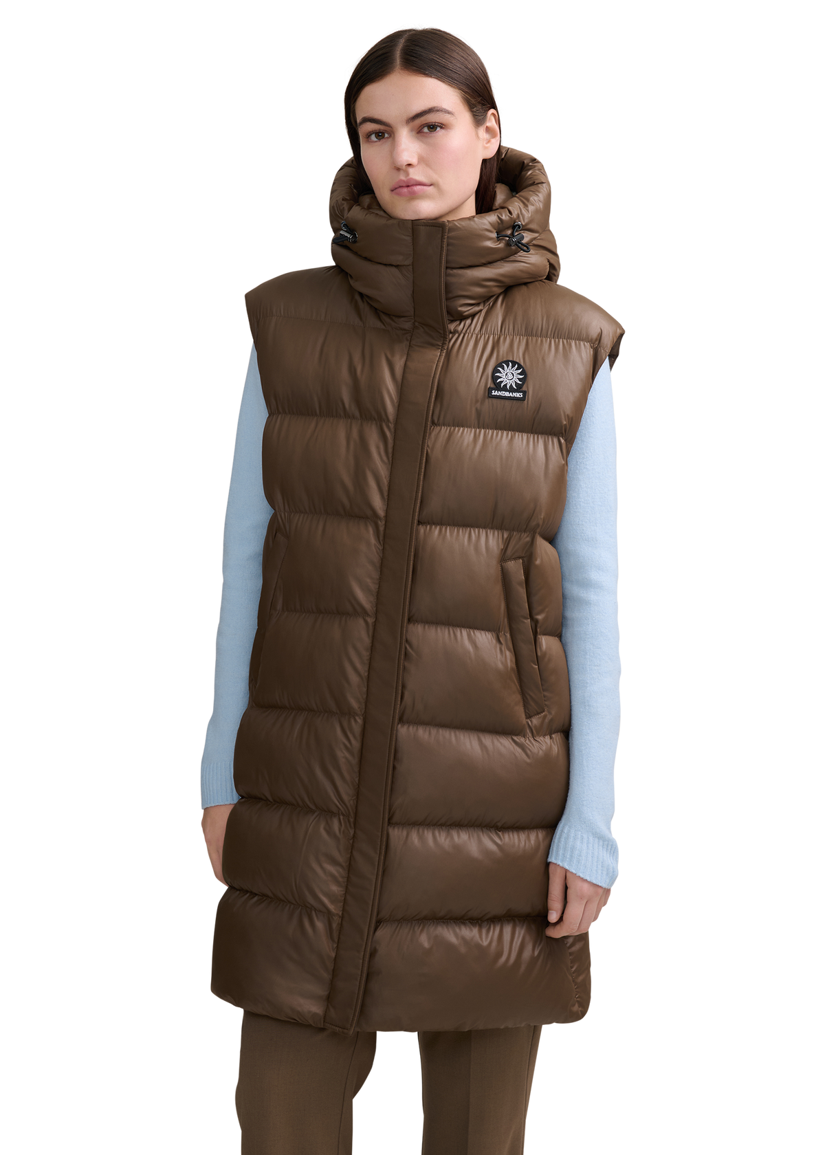 Sandbanks Shell Bay Hooded Long Gilet - Brown