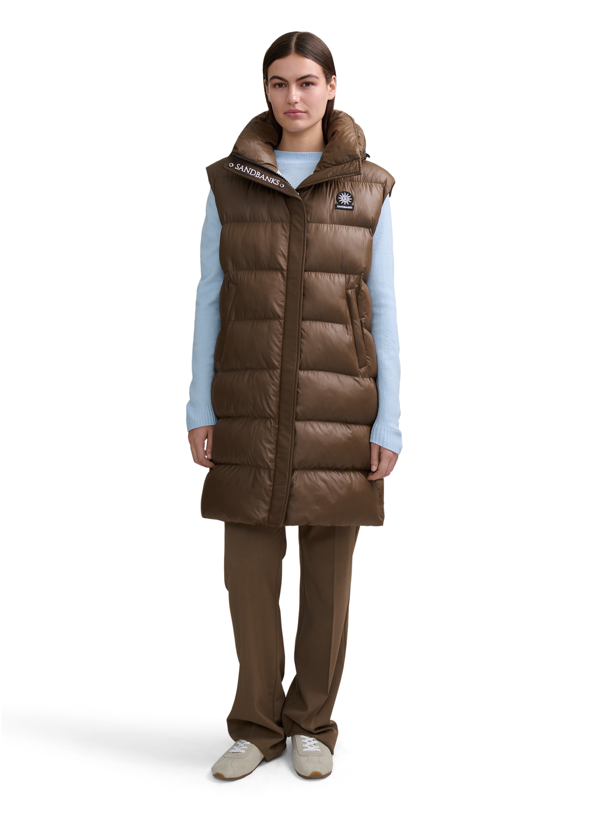 Sandbanks Shell Bay Hooded Long Gilet - Brown