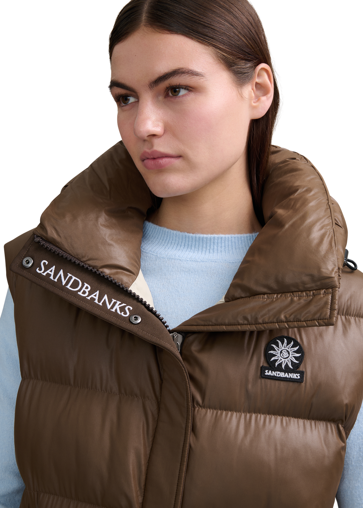 Sandbanks Shell Bay Hooded Long Gilet - Brown