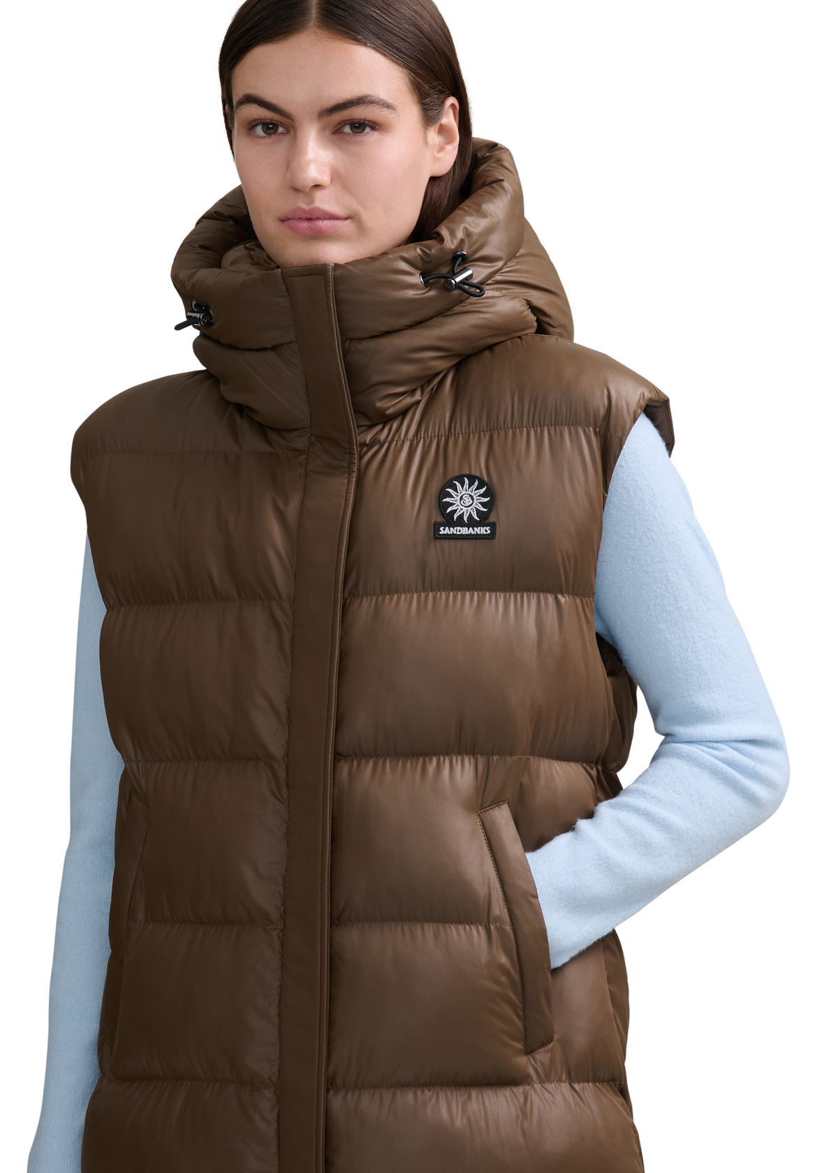 Sandbanks Shell Bay Hooded Long Gilet - Brown