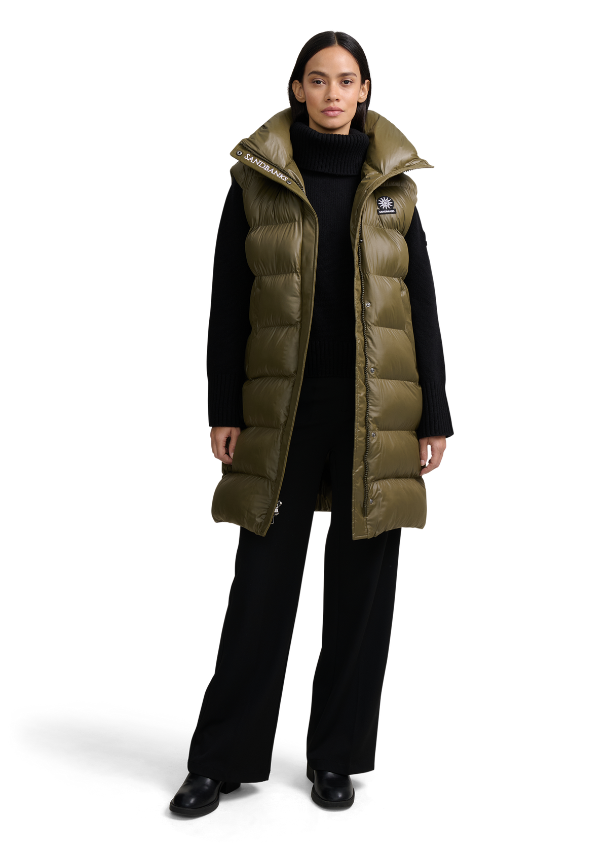 Sandbanks Shell Bay Hooded Long Gilet - Olive