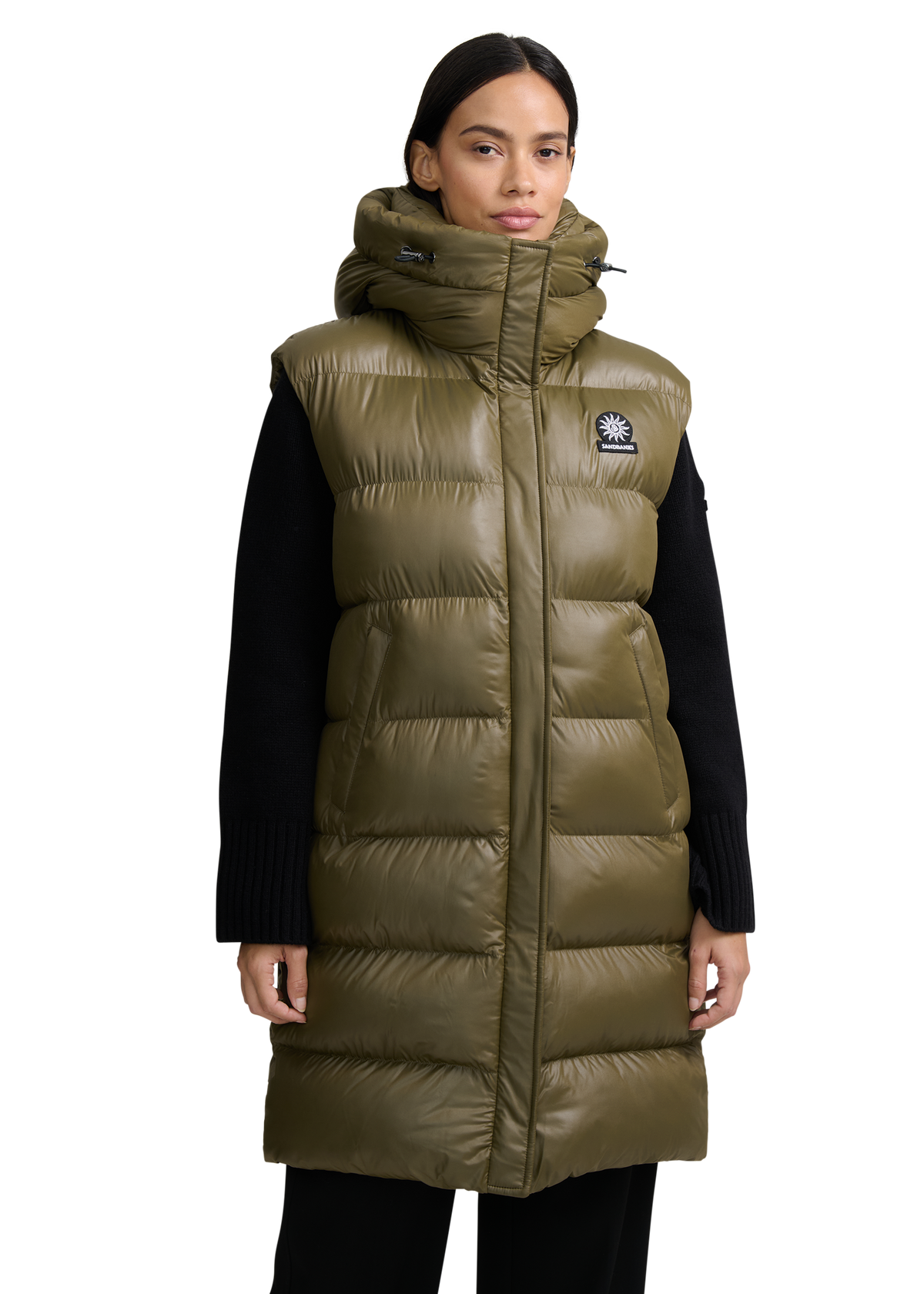 Sandbanks Shell Bay Hooded Long Gilet - Olive