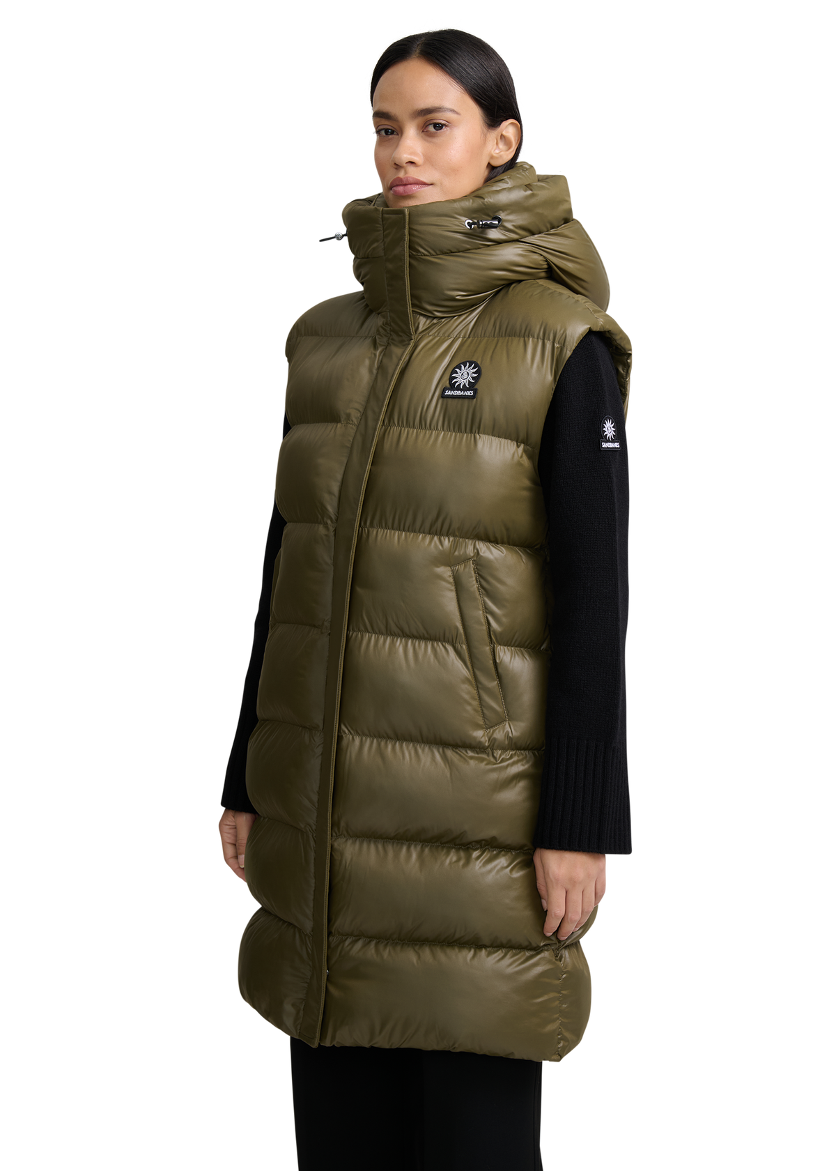 Sandbanks Shell Bay Hooded Long Gilet - Olive