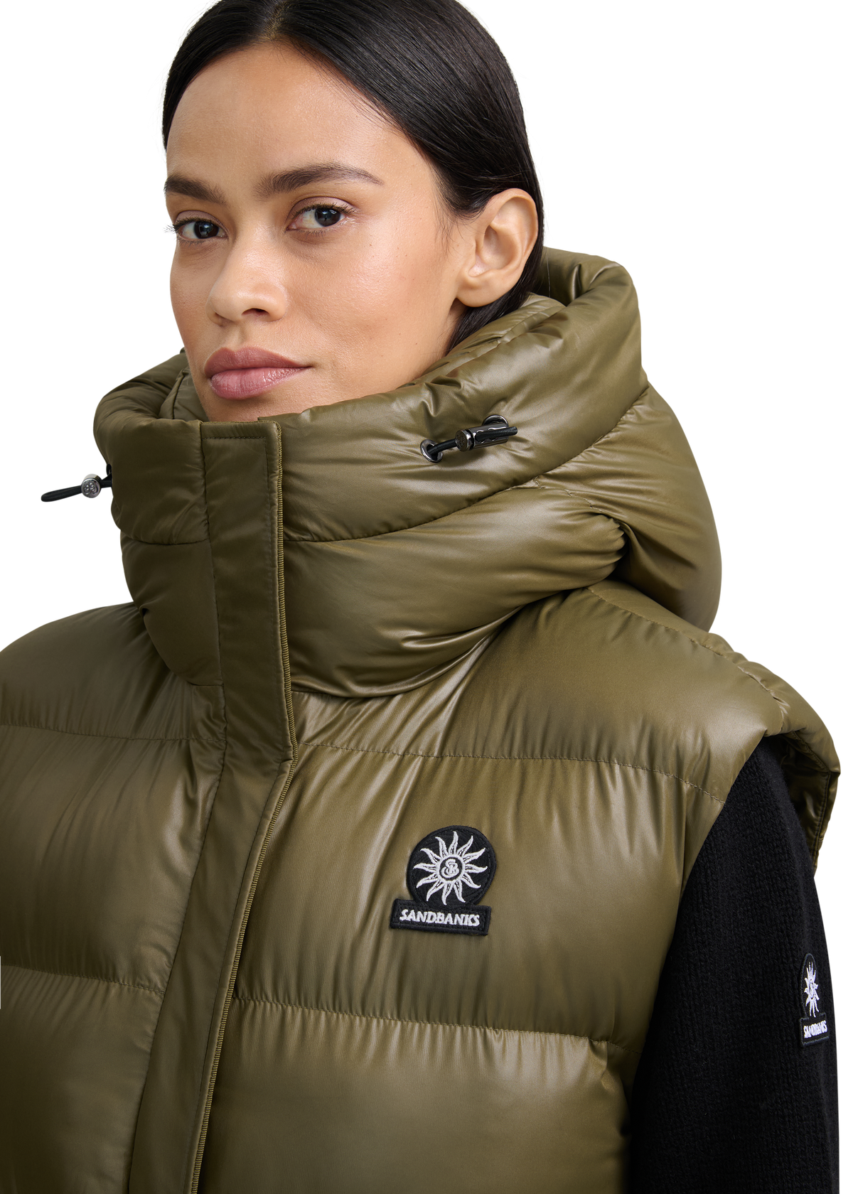 Sandbanks Shell Bay Hooded Long Gilet - Olive