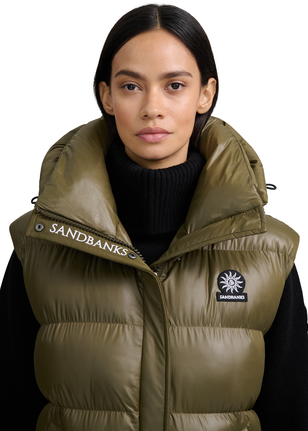 Sandbanks Shell Bay Hooded Long Gilet - Olive