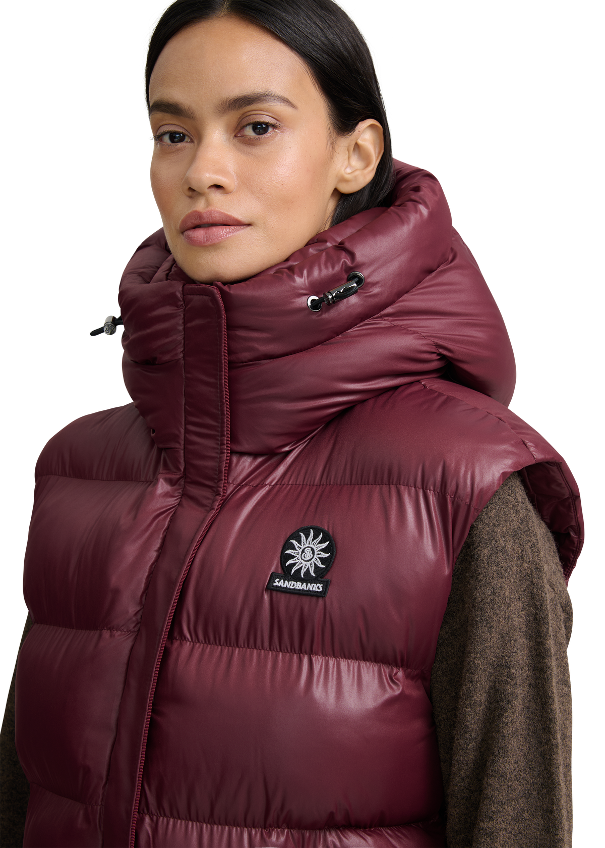 Sandbanks Shell Bay Hooded Long Gilet - Port