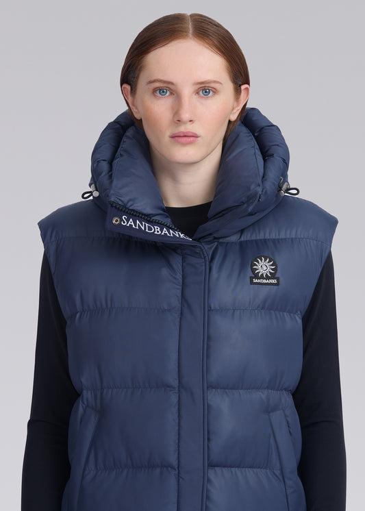 Sandbanks Shell Bay Hooded Long Gilet - Navy