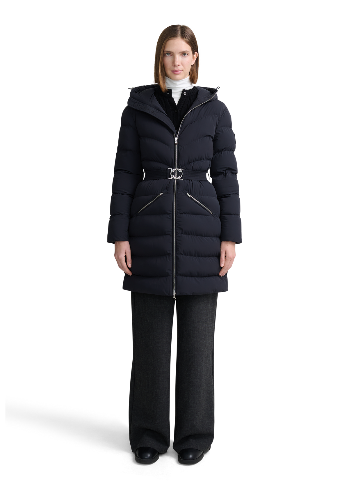 Livigno Belted Mid Puffer Jacket - Black