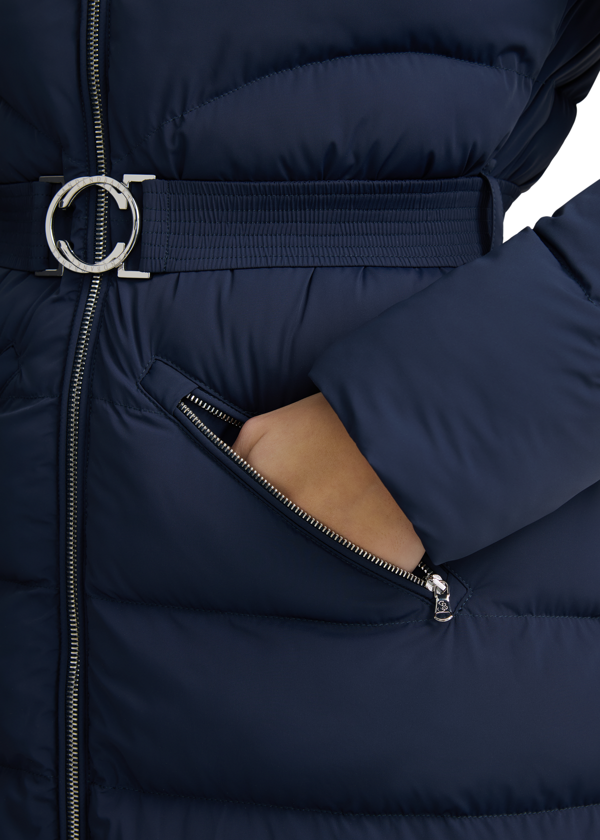 Livigno Belted Mid Puffer Jacket - Navy