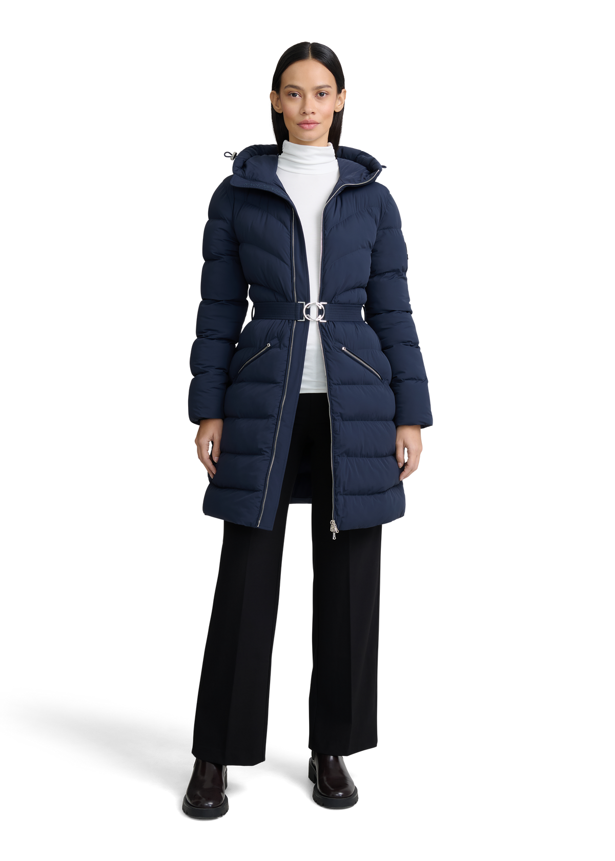 Livigno Belted Mid Puffer Jacket - Navy
