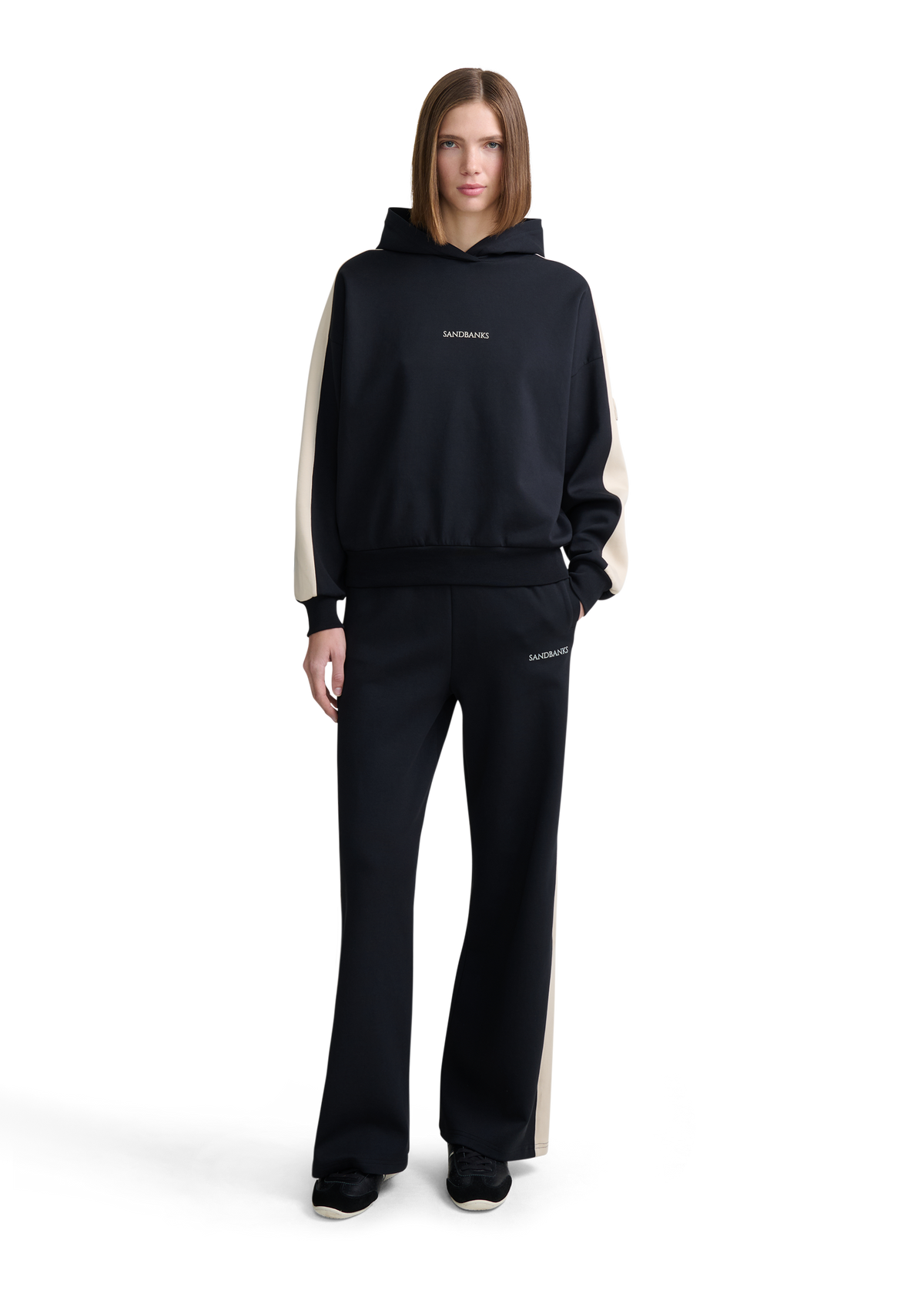 Contrast Stripe Logo Hoodie - Black