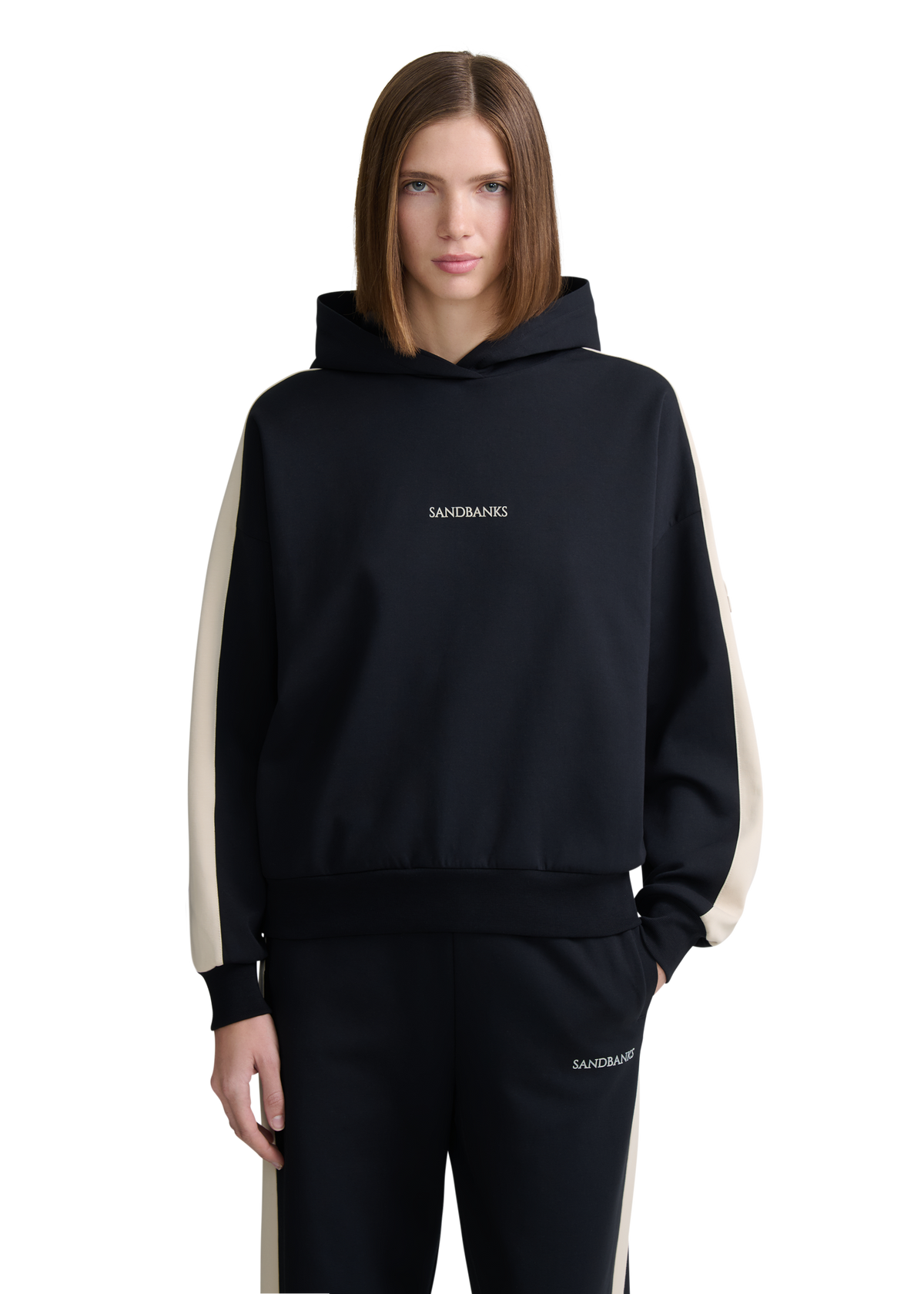 Contrast Stripe Logo Hoodie - Black