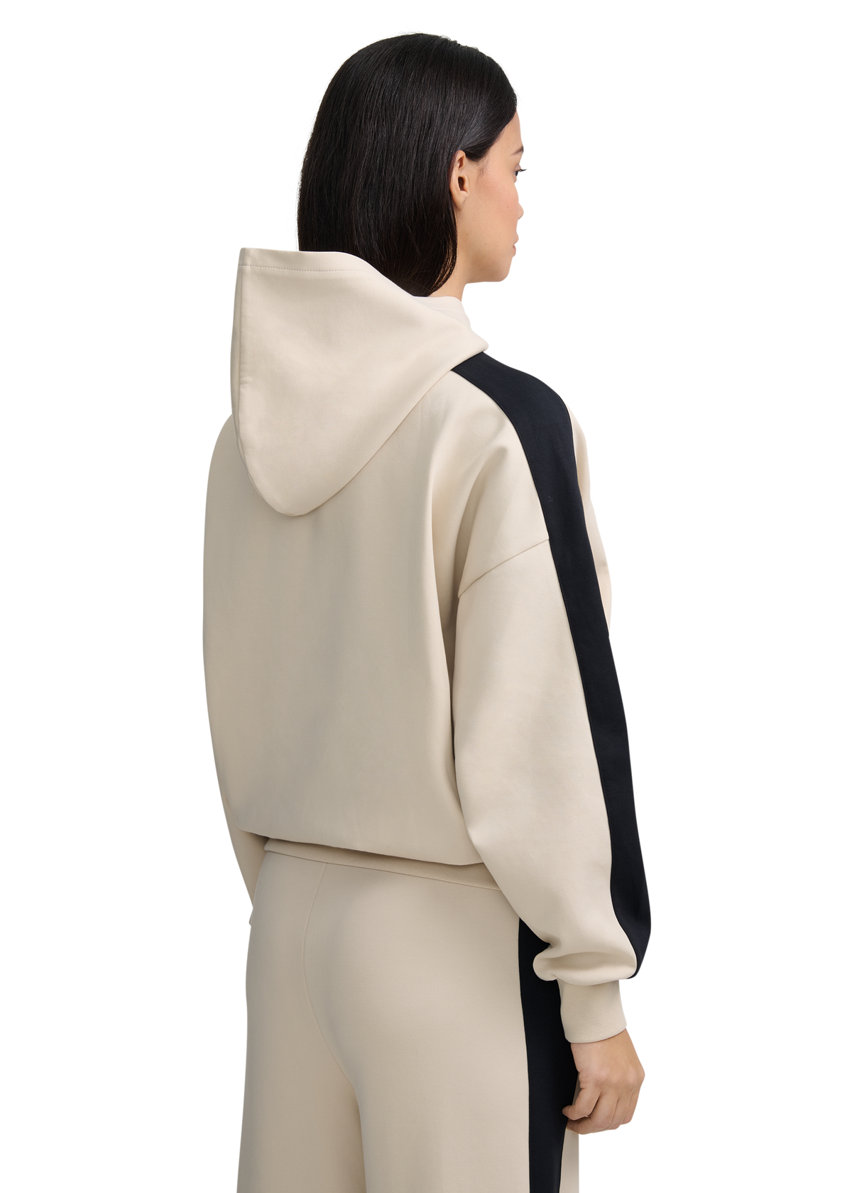 Contrast Stripe Logo Hoodie - Stone