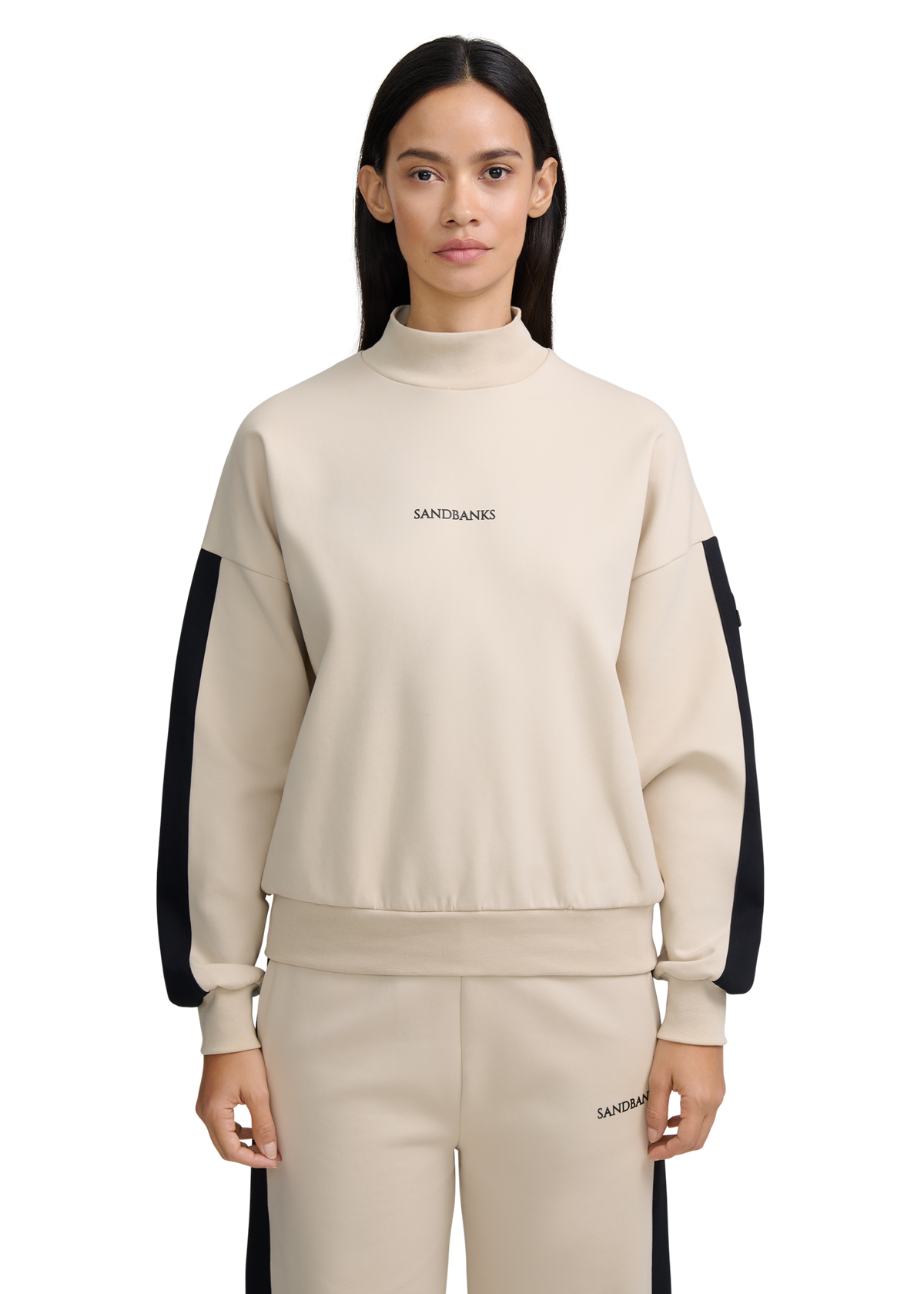 Contrast Stripe Logo Sweatshirt - Stone