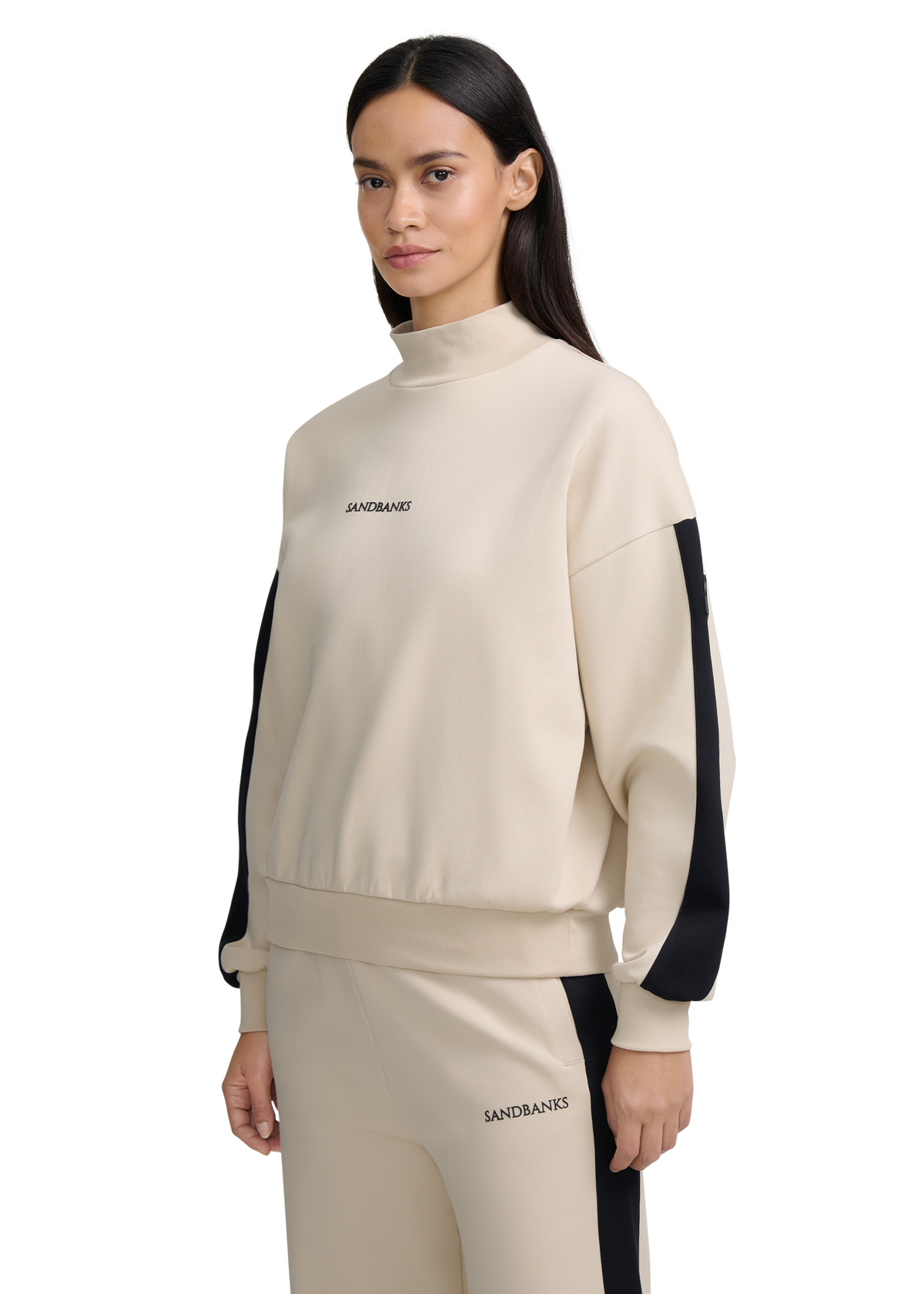 Contrast Stripe Logo Sweatshirt - Stone