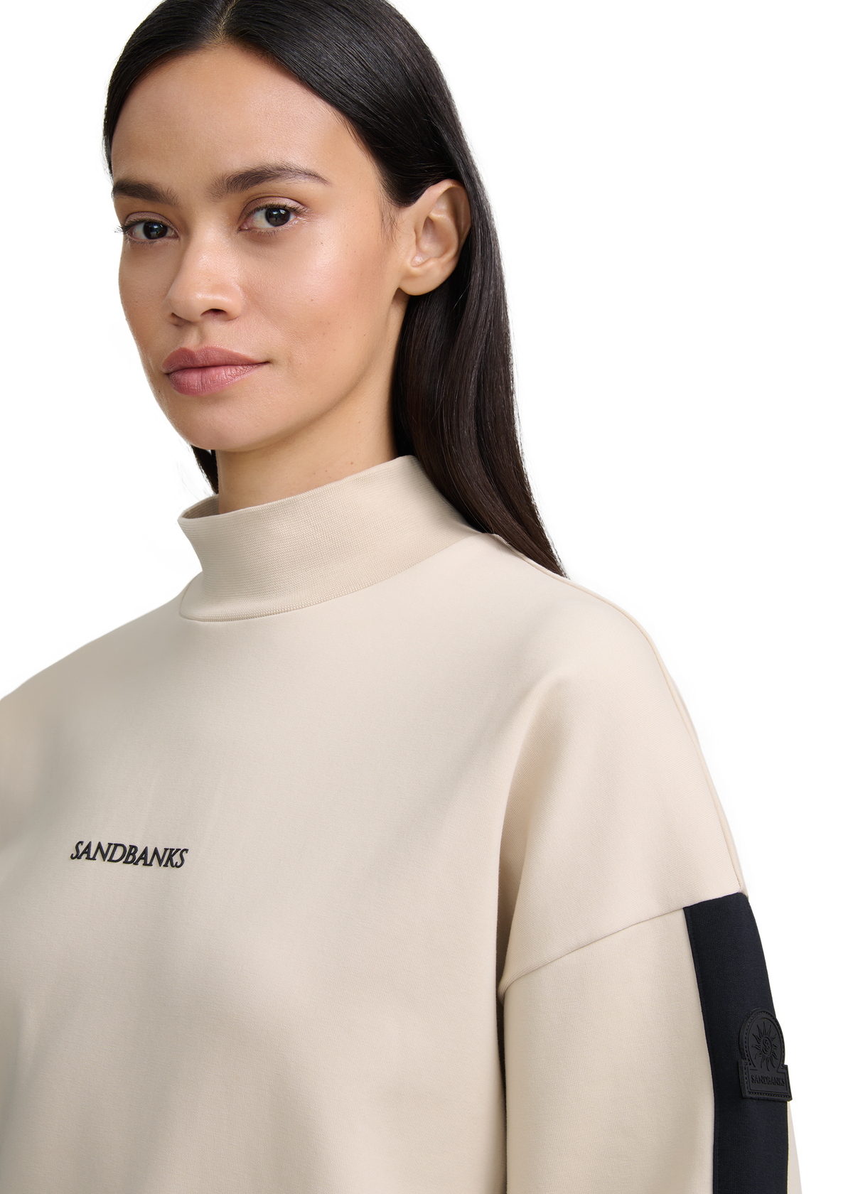 Contrast Stripe Logo Sweatshirt - Stone