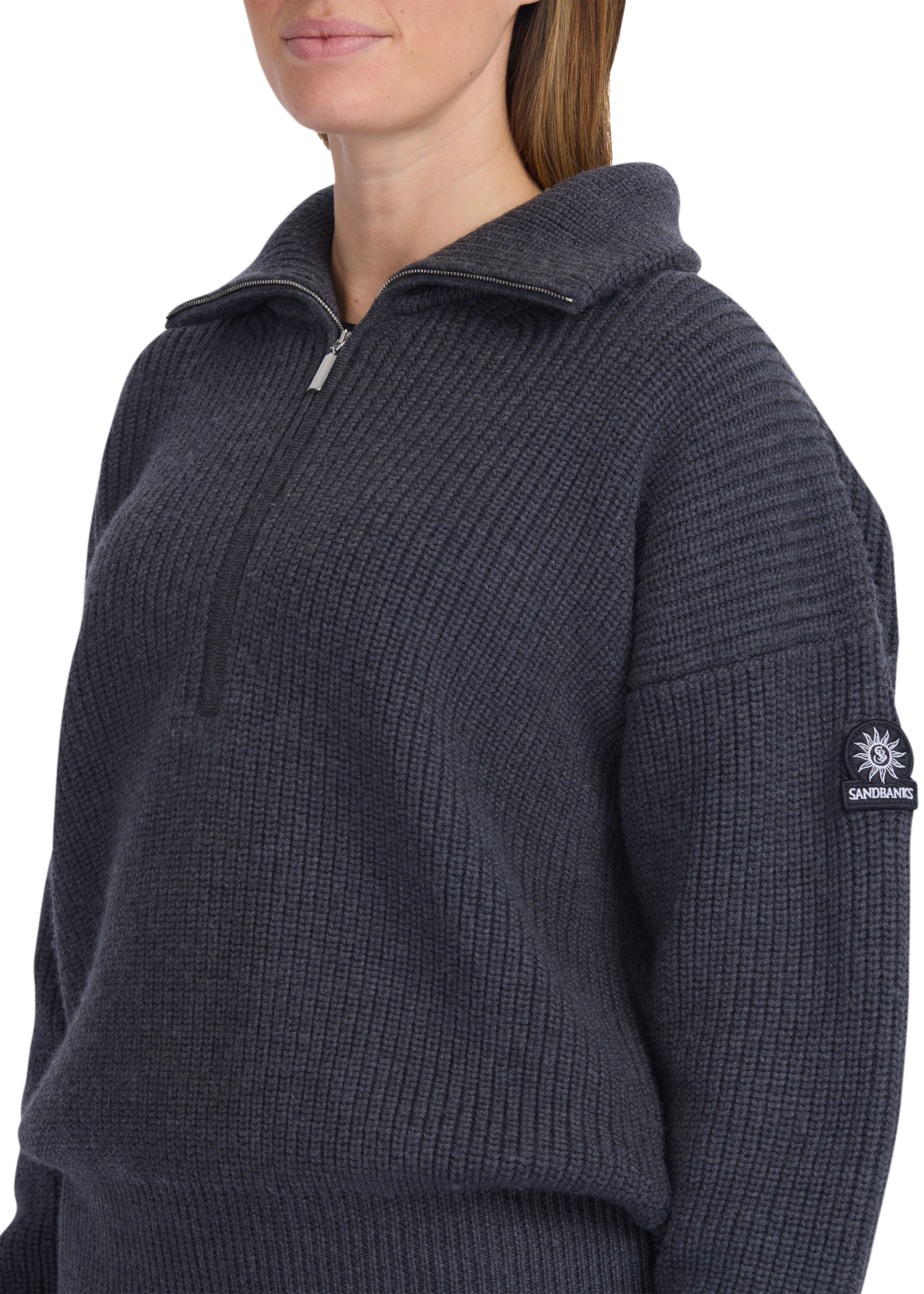 Sandbanks Women's Half Zip Knitted Jumper - Anthracite