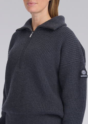 Sandbanks Women's Half Zip Knitted Jumper - Anthracite