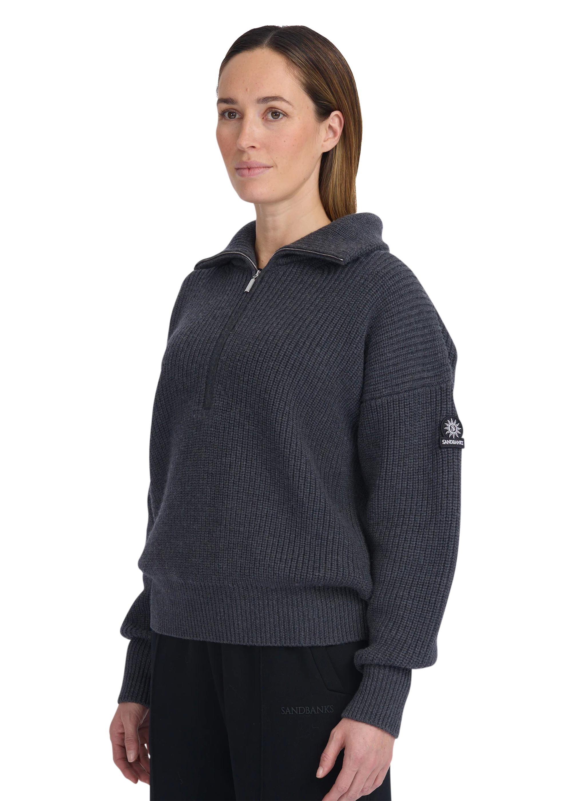 Sandbanks Women's Half Zip Knitted Jumper - Anthracite