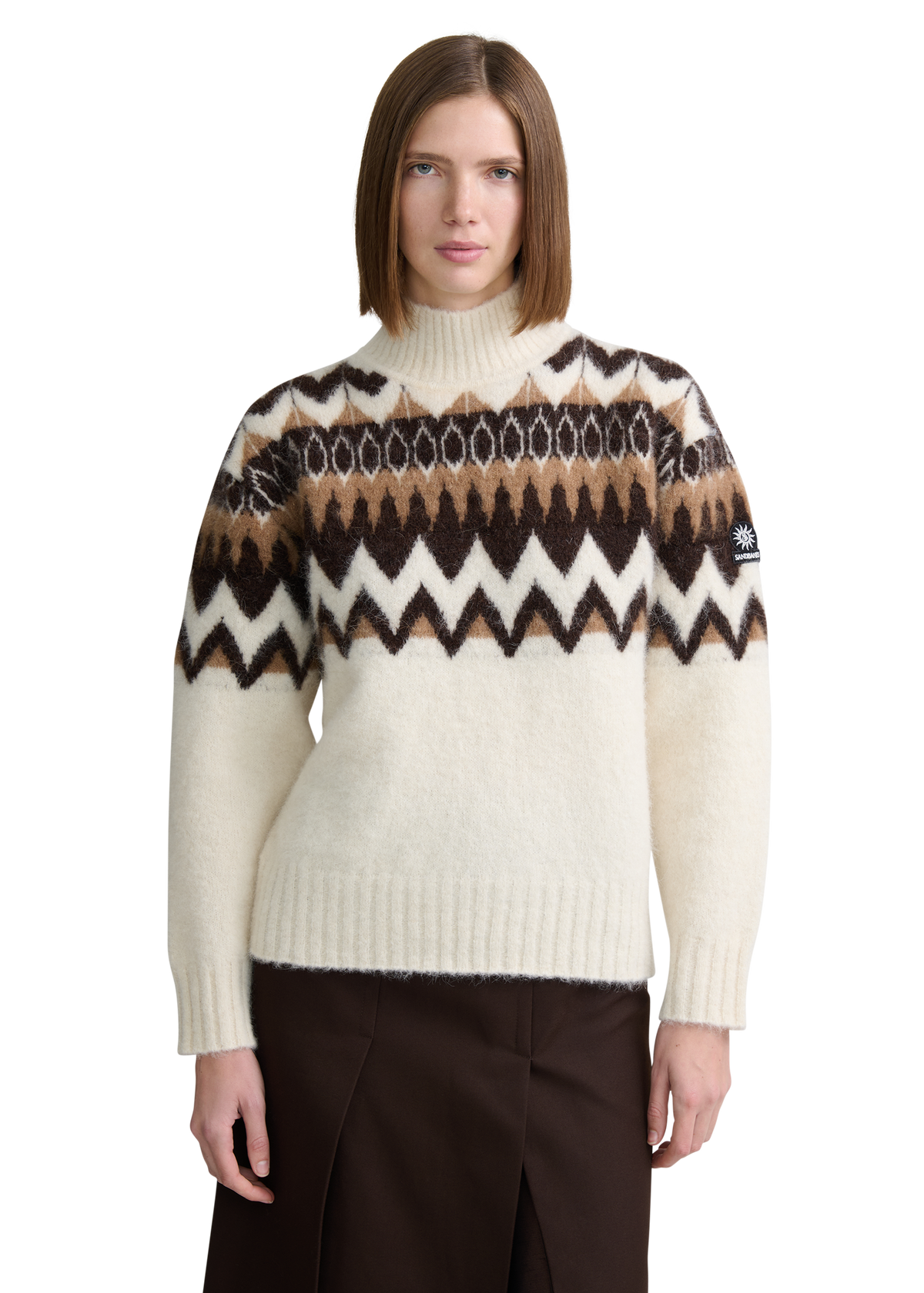 Alpaca Intarsia High Neck Jumper - Ecru