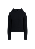 Wool Ribbed Knit Hoodie - Black