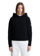 Wool Ribbed Knit Hoodie - Black