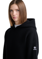 Wool Ribbed Knit Hoodie - Black