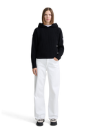 Wool Ribbed Knit Hoodie - Black
