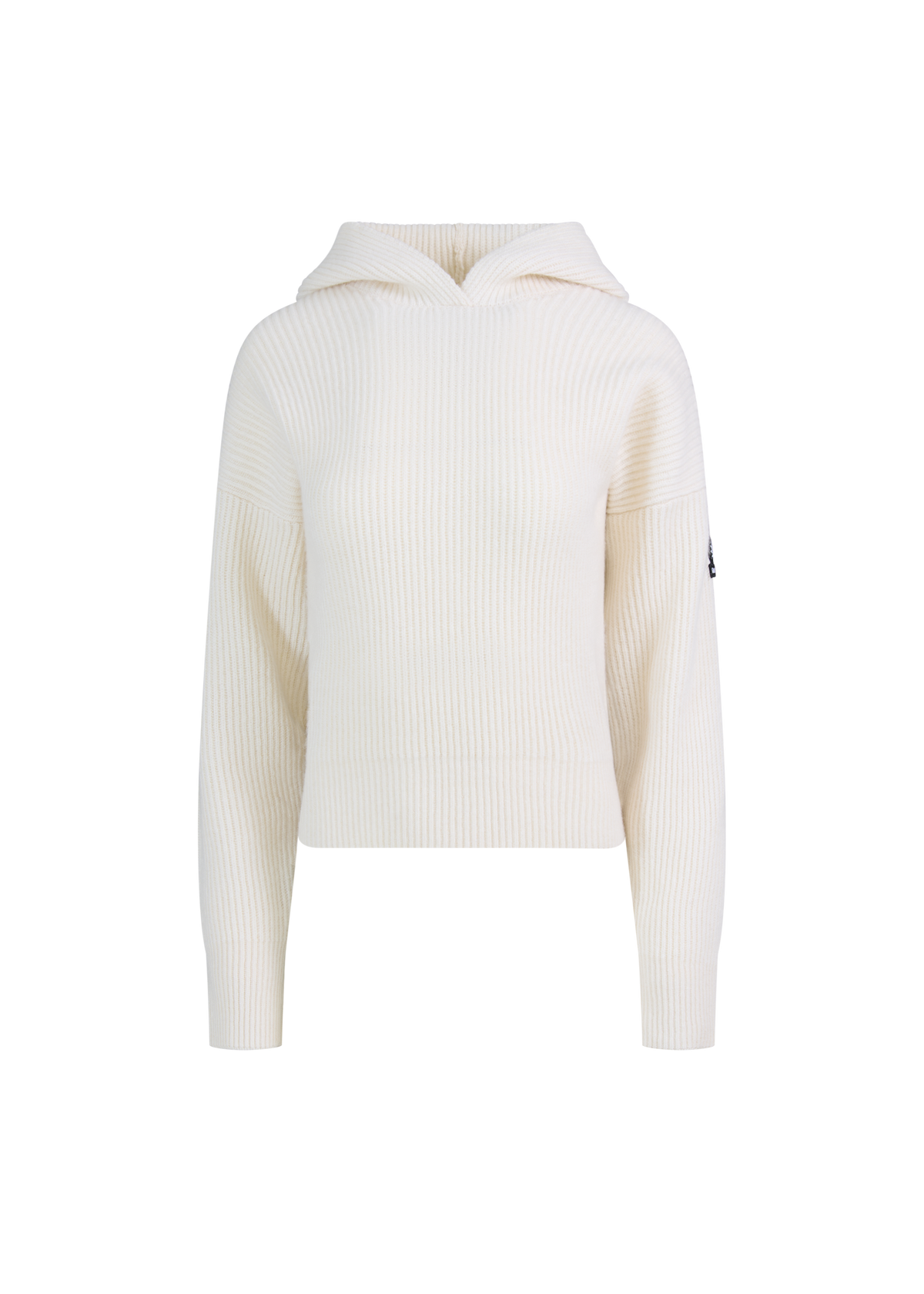 Wool Ribbed Knit Hoodie - Ecru
