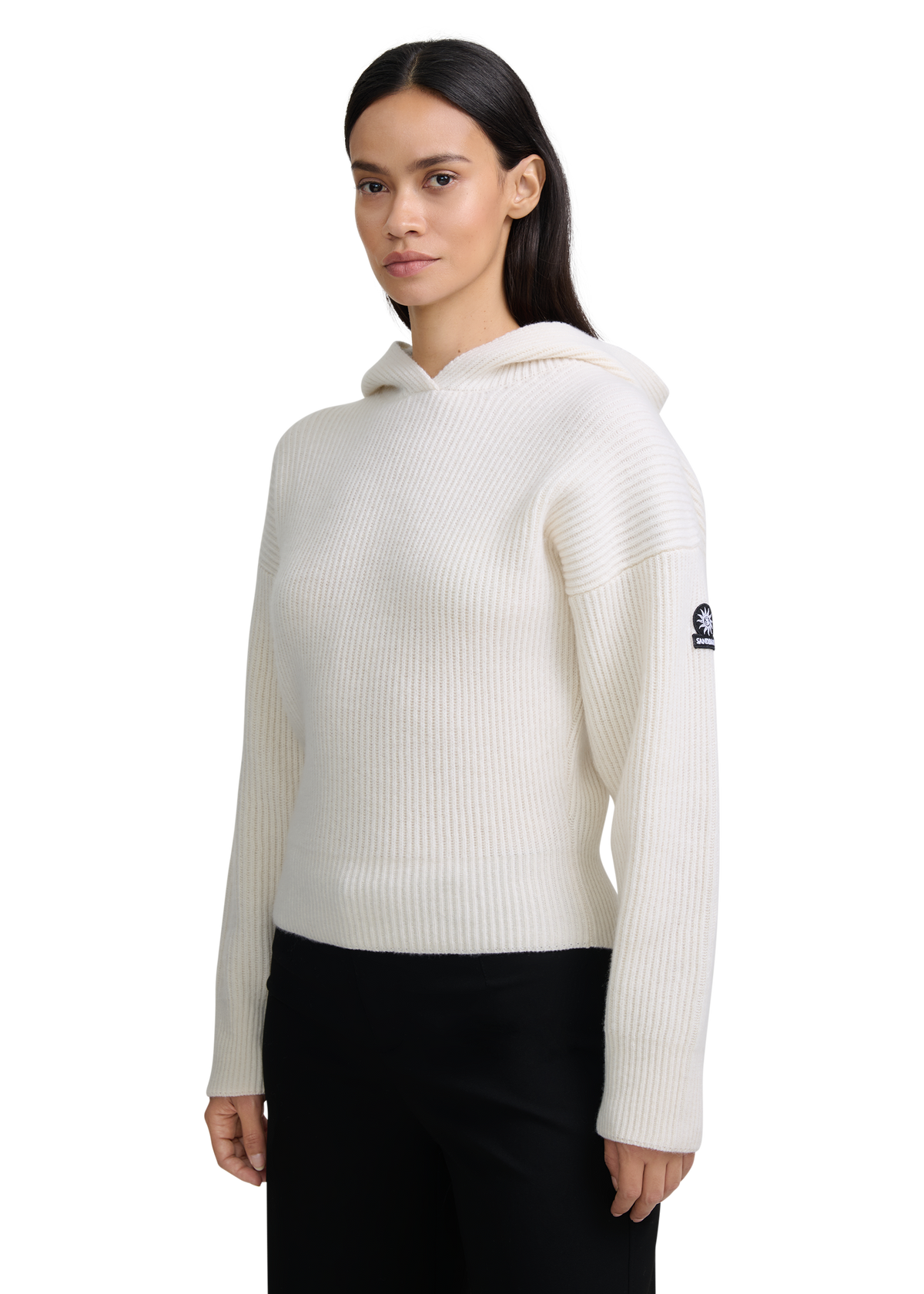 Wool Ribbed Knit Hoodie - Ecru