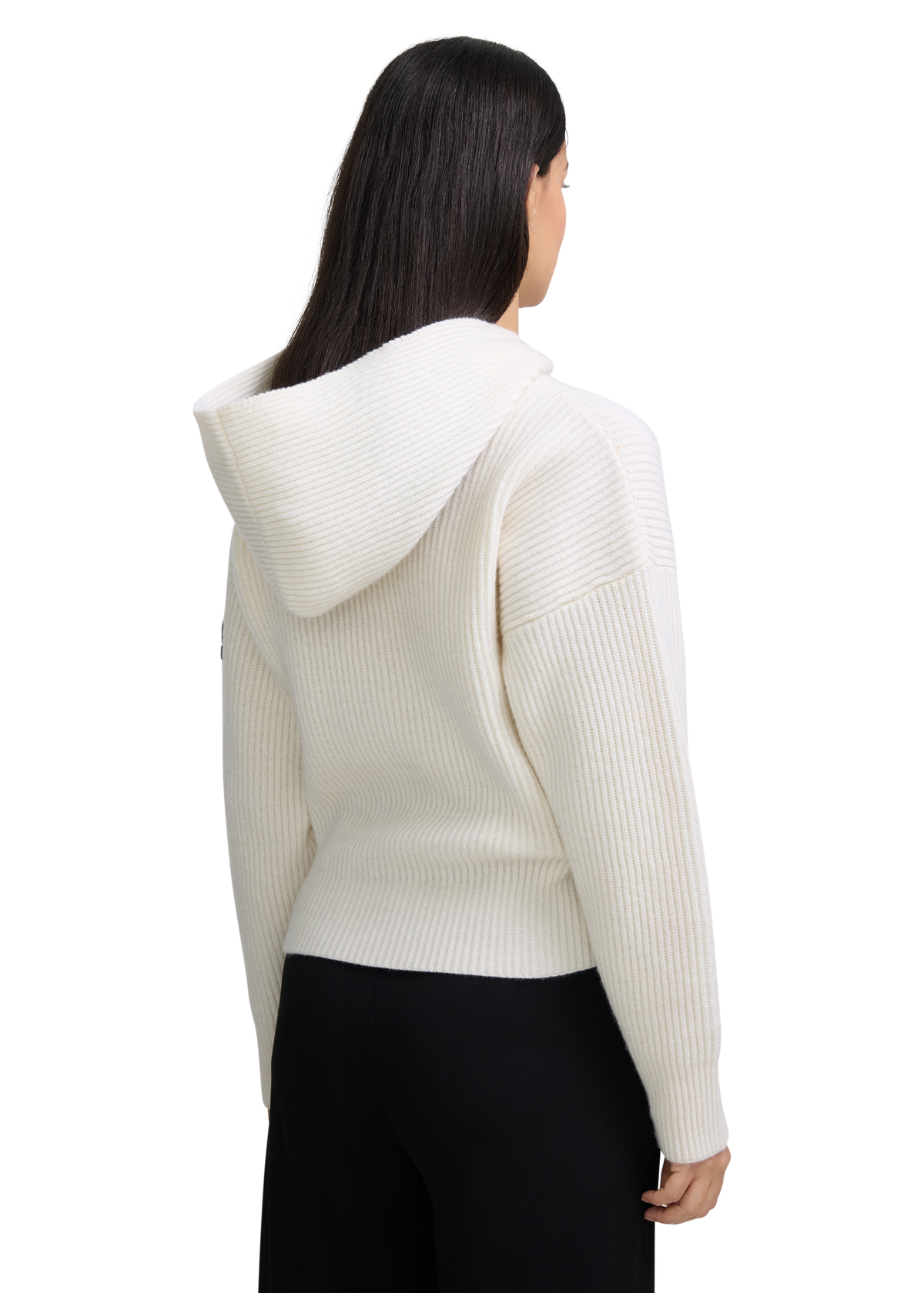 Wool Ribbed Knit Hoodie - Ecru