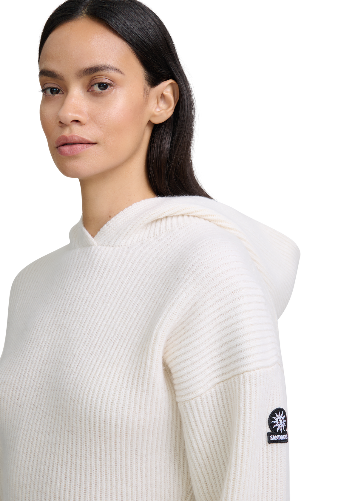 Wool Ribbed Knit Hoodie - Ecru