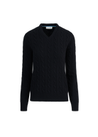 Cable Knit V-Neck Sweater - Black